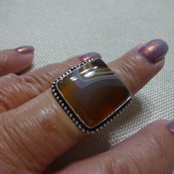 Natural BOTSWANA AGATE Handmade Sterling 925 Ring Size 9.25 #228C - Picture 3 of 3
